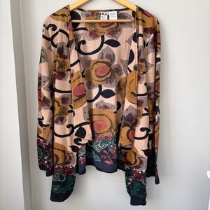 100% Cotton Floral Patterned Open-Front Cardigan - Multicolor Size L